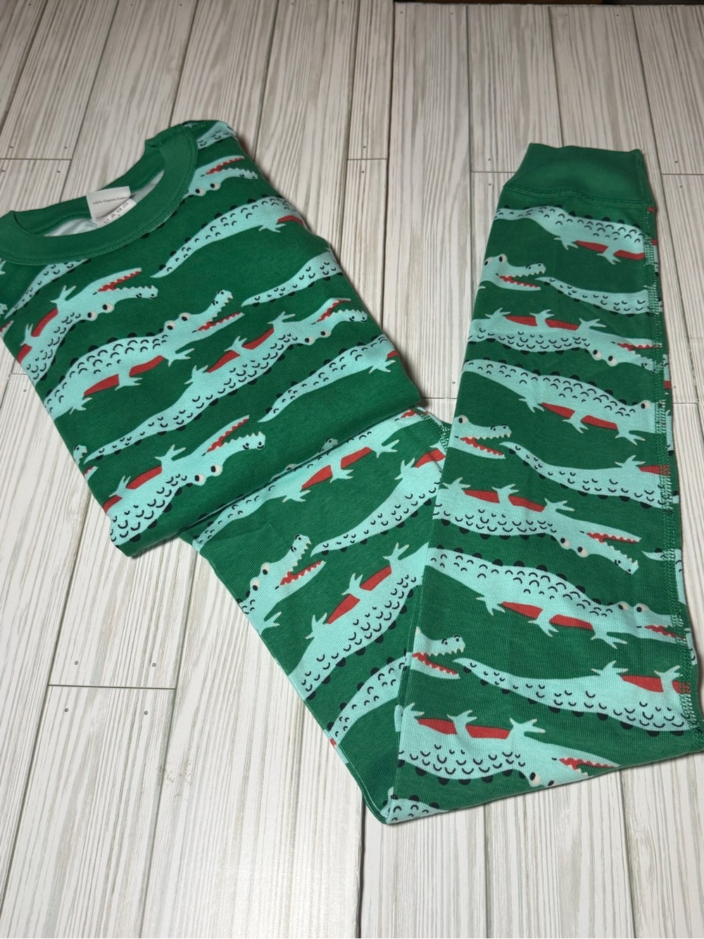 Hanna Andersson Pajama Set Boys 10 Green Crocodile Organic Cotton NWOT